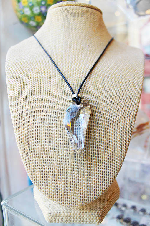 Swarovski Crystal Angel Wing on Leather Cord with Silver Accent Bead