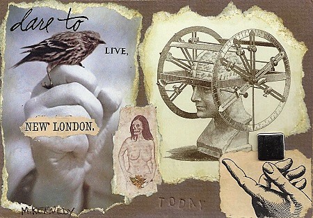 Dare To Live New London, Maurene Kennedy, Collage With Gold Leaf On Rag Mat, Postcard #21, $TBD