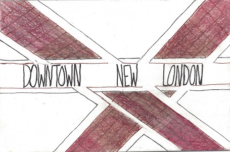 Downtown New London Crosswalks, Jana Flaherity, Ink And Colored Pencil On Rag Mat, Postcard #109, $TBD