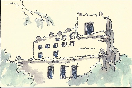 Gov. Thomas M. Waller Castle, Sharon Chaples, Ink and Watercolor On Rag Mat, Postcard #122, $TBD