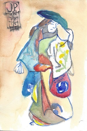 Oriental Figure, James P. Morris., Watercolor on Arches, Postcard #91, $TBD