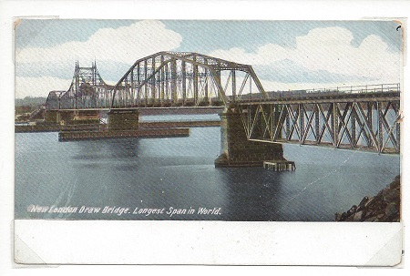 New London Draw Bridge Longest Span In World, Lisa Argilagos, Antique New London Post Card Mounted with Archival Corners on Rag Mat, Postcard #83, $TBD