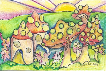 New London Fairy Houses, Gretchen van der Lyke, Colored Pencil, Postcard #93, $TBD
