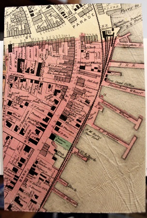 New London Harbor, Maurene Kennedy, Antique Map of New London Harbor on Rag Mat, Postcard #123, $TBD - Copy