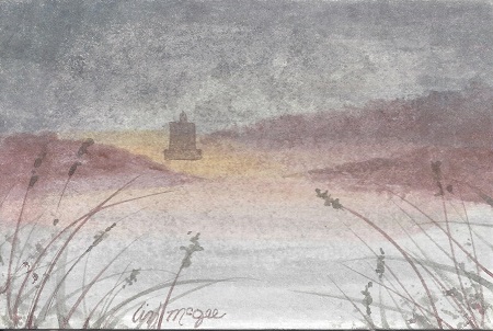 New London Ledge Light, Liz McGee, Watercolor on Rag Mat, Postcard #80, $TBD