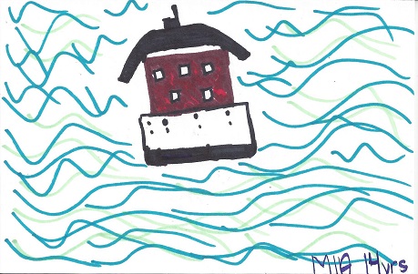 New London Ledge Light, Mia Age 14 yrs, Ink on Rag Mat, Postcard #45, $TBD