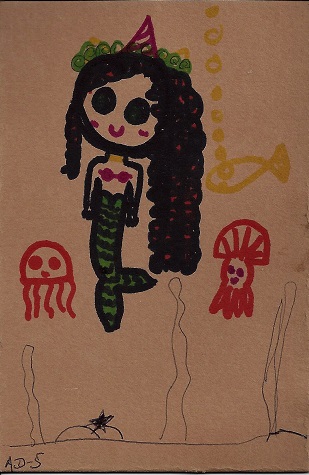 New London Mermaid, AD -5 yrs, Ink On Rag Mat, Postcard #31, $TBD