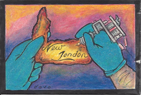 New London Tattoo, Davo, Acrylic &amp; Glitter On Rag Mat, Postcard #25, $TBD