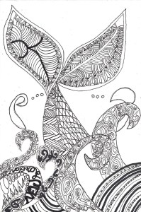 New London Whale Tail Zentangle, Jana Flaherity, Ink On Rag Mat, Postcard #108, $TBD