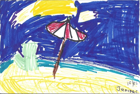 Ocean Beach, Janine C., Age 10 yrs, Ink on Rag Mat, Postcard #45, $TBD