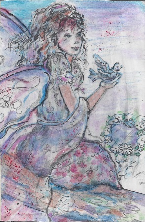 Pink Angel, Diane Pantanello, Watercolor On Rag Mat, Postcard #36, $TBD