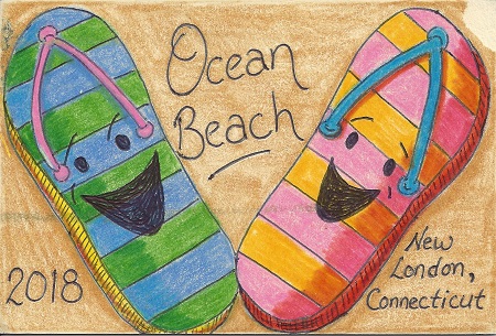 Ocean Beach New London, CT 2018, Robert J. Bolduc, Colored Pencil on Rag Mat, Postcard 17, $TBD