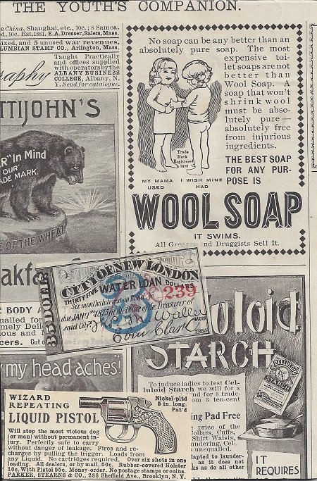 City Of New London Water 1815, Clark van der Lyke, Vintage Ephemera Collage On Rag Mat, Postcard #19, $TBD