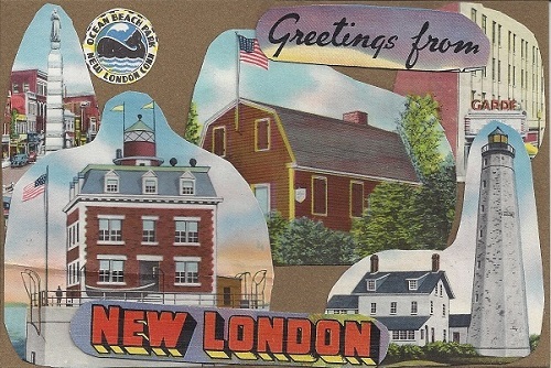 Greetings From New London, Jim Saaverda Diaz of New London Landmarks, Collage On Rag Mat, Postcard #7, $TBD
