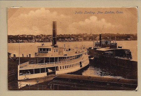 Public Landing New London, Lisa Argilagos, Antique New London Post Card Mounted with Archival Corners on Rag Mat, Postcard #84, $TBD