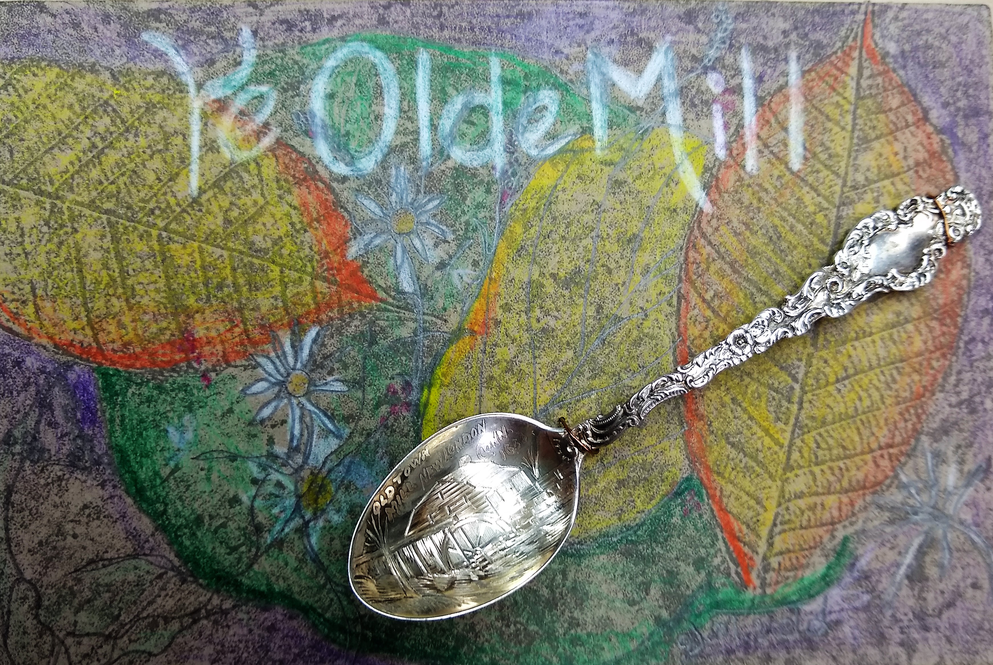 Ye Old Mill, Gretchen van der Lyke, Assemblage On Hand Colored Mat, Postcard #104, $TBD