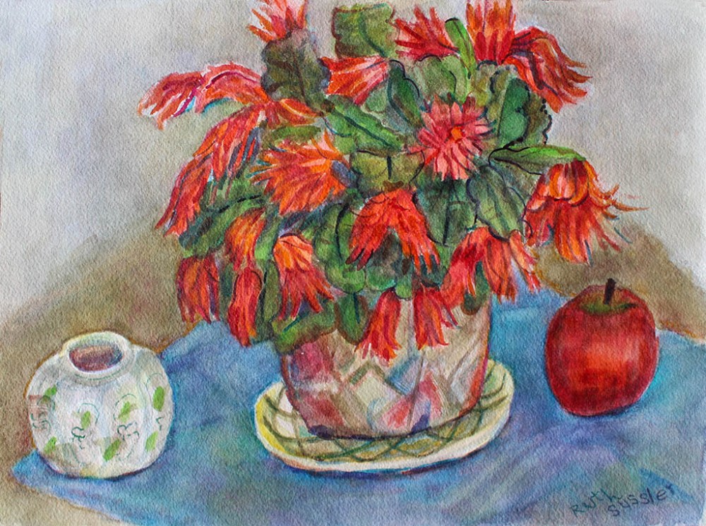 Christmas Red Cactus, Ruth Sussler, Watercolor, 12x16, $165