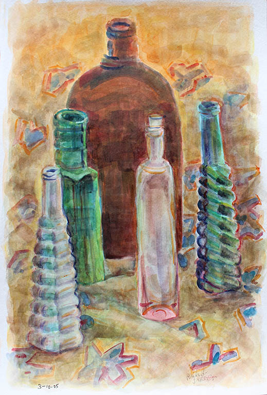 Bottles - Brown & Blue, Ruth Sussler, Watercolor, 16x20, $235