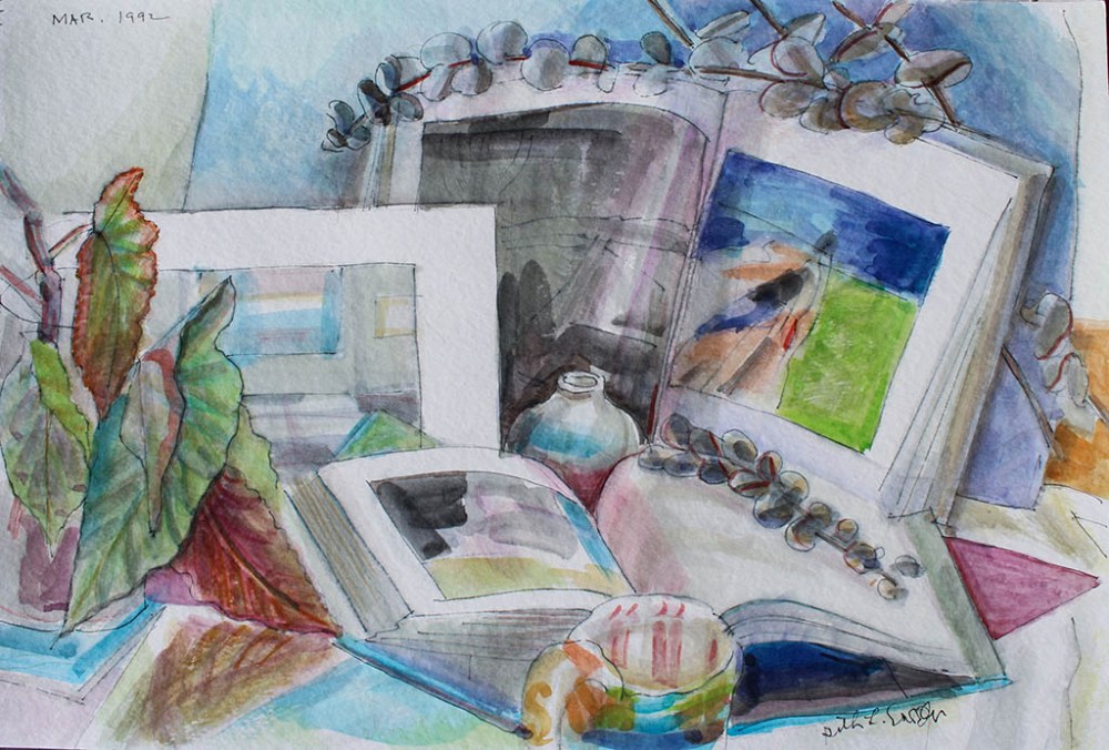 Open Books - Blue, Ruth Sussler, Watercolor, 20x16, $235