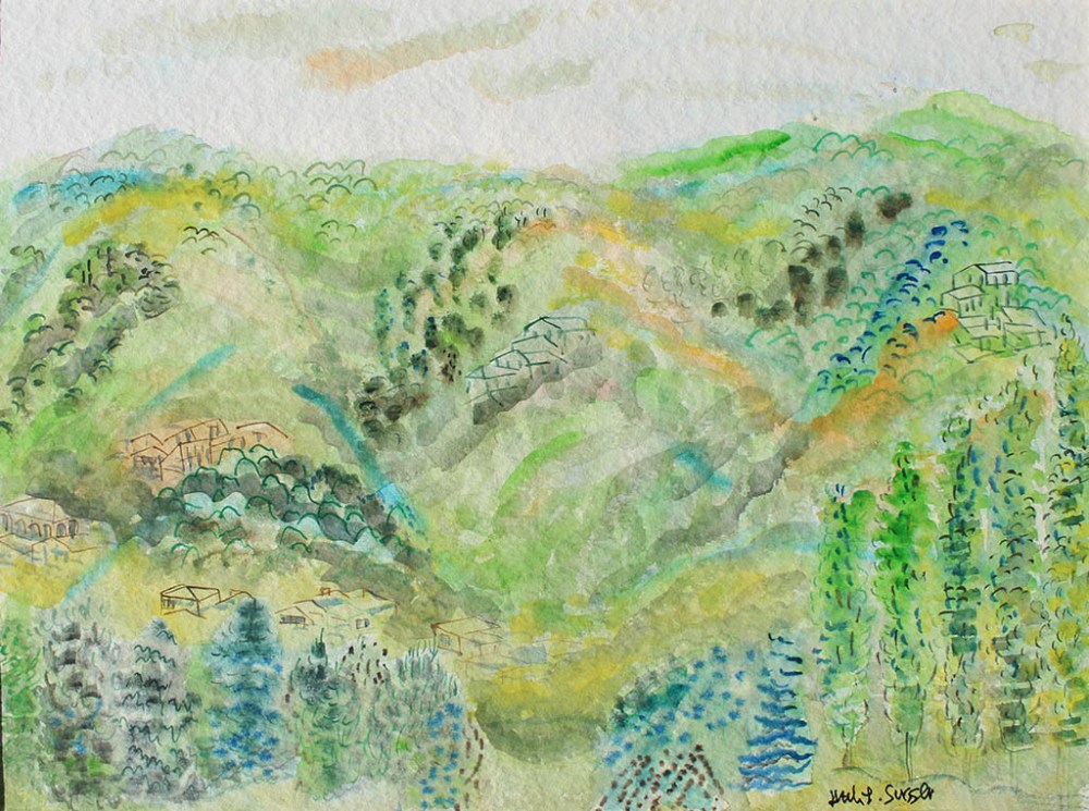 Hillside Houses, Ruth Sussler, Watercolor, 20x16, $235