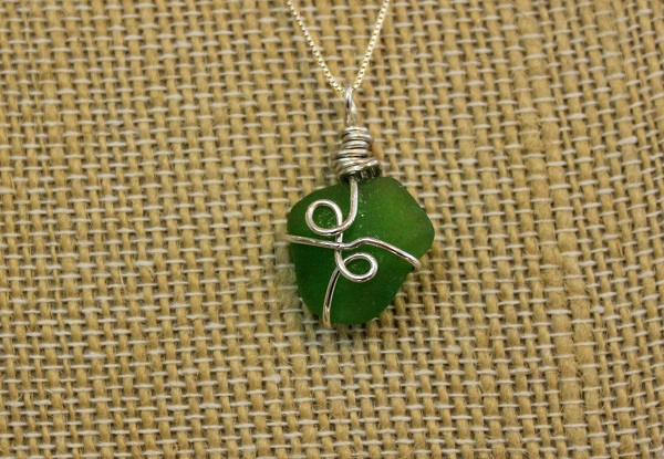 Locally sourced sea glass necklace by Lori McLain