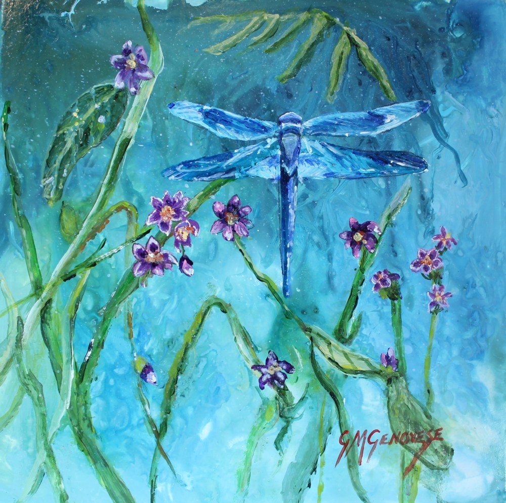 Garden Dragonfly, Gigi Mezzo Genovese, Acrylic, 8x8, $200