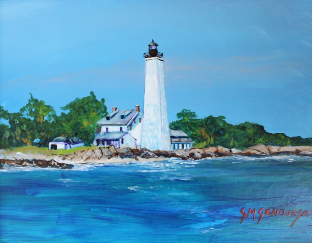 New London Harbor Light, Gigi Mezzo Genovese, Acrylic On Board, 10x8, $300
