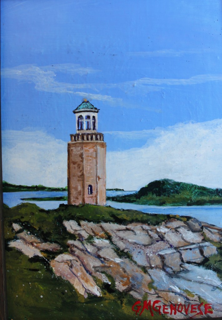 Avery Point Light, Gigi Mezzo Genovese, Acrylic, 5x7, $150