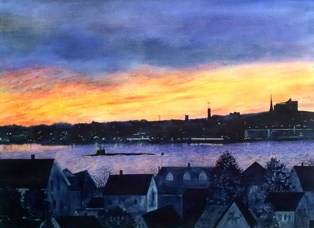 Sub On The Thames, Liz McGee, Watercolor, 17x14, $800