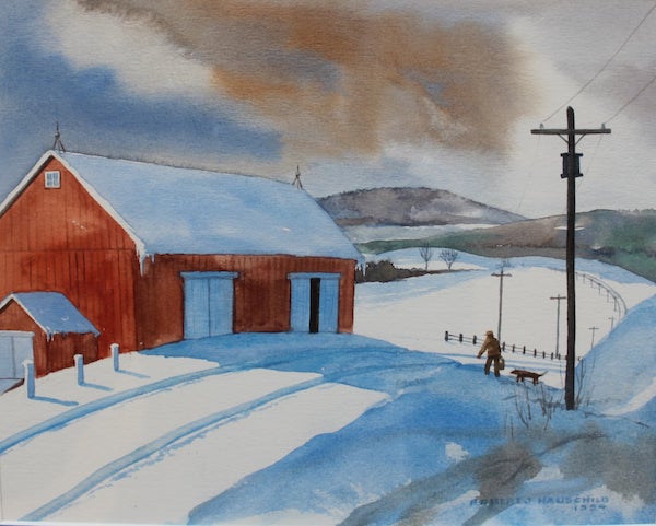 Winter Chores, Robert Hauschild, Watercolor, 13x15, $345