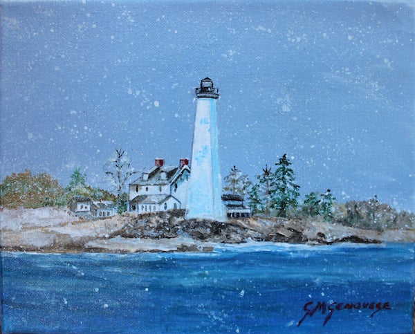 Harbor Light Snow Squall, Gigi Mezzo Genovse, Acrylic, 10x8, $300