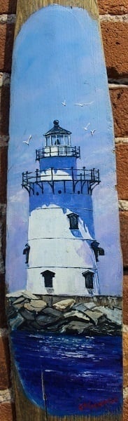 Old Saybrook Light, Gigi Mezzo Genovese, Acrylic On Wood Oar, $175